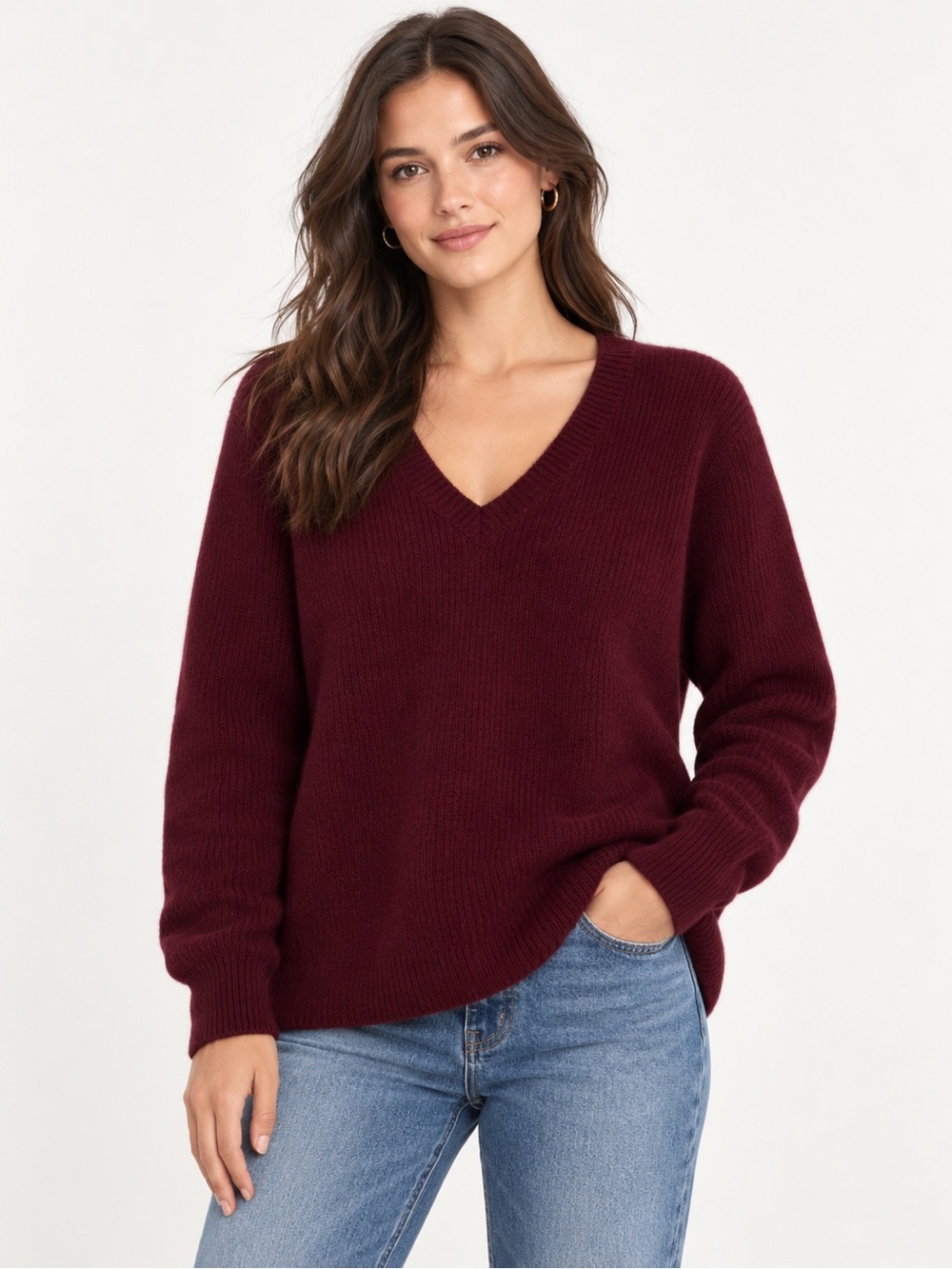 J. Jill Women's V-Neck Sweater in Deep Wine